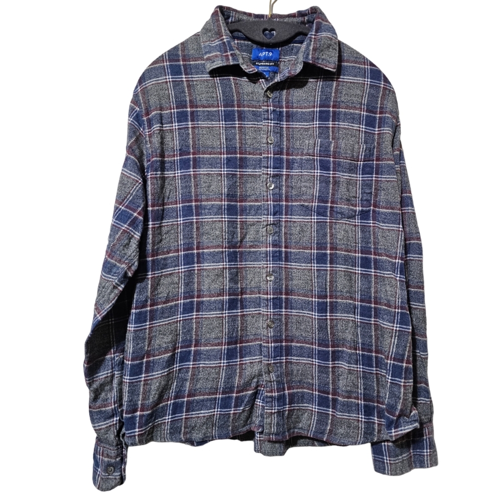 Men's Apt. 9 Gray & Blue Plaid Button Down Long Sleeve Shirt